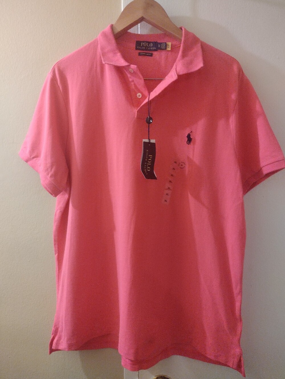 Ralph Lauren Men’s Coral Pink Classic Slim Fit Polo Shirt with Logo